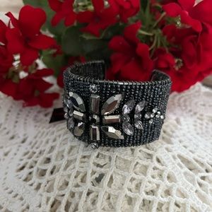 NWT Cookie Lee Black Beaded Cuff Bracelet Bend to Fit